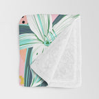 Flamingo Tropical, Colorful Modern Bohemian Eclectic Jungle Graphic Design, Blush Forest Gold Floral Throw Blanket Gallery Image 3