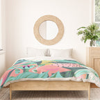 Flamingo Tropical, Colorful Modern Bohemian Eclectic Jungle Graphic Design, Blush Forest Gold Floral Duvet Cover Gallery Image 3