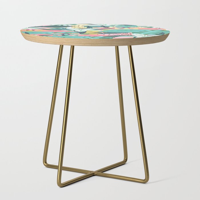 Flamingo Tropical, Colorful Modern Bohemian Eclectic Jungle Graphic Design, Blush Forest Gold Floral Side Table Gallery Image 1