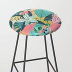 Flamingo Tropical, Colorful Modern Bohemian Eclectic Jungle Graphic Design, Blush Forest Gold Floral Stool Gallery Image 2