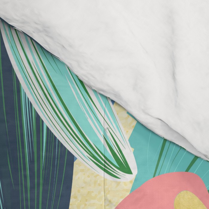 Flamingo Tropical, Colorful Modern Bohemian Eclectic Jungle Graphic Design, Blush Forest Gold Floral Comforter Gallery Image 4