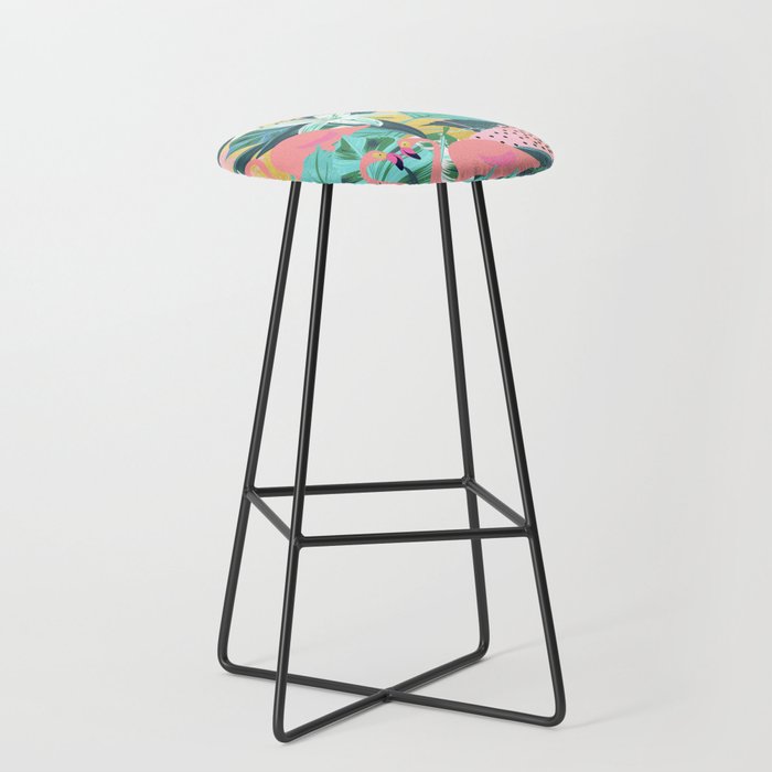 Flamingo Tropical, Colorful Modern Bohemian Eclectic Jungle Graphic Design, Blush Forest Gold Floral Stool Gallery Image 1