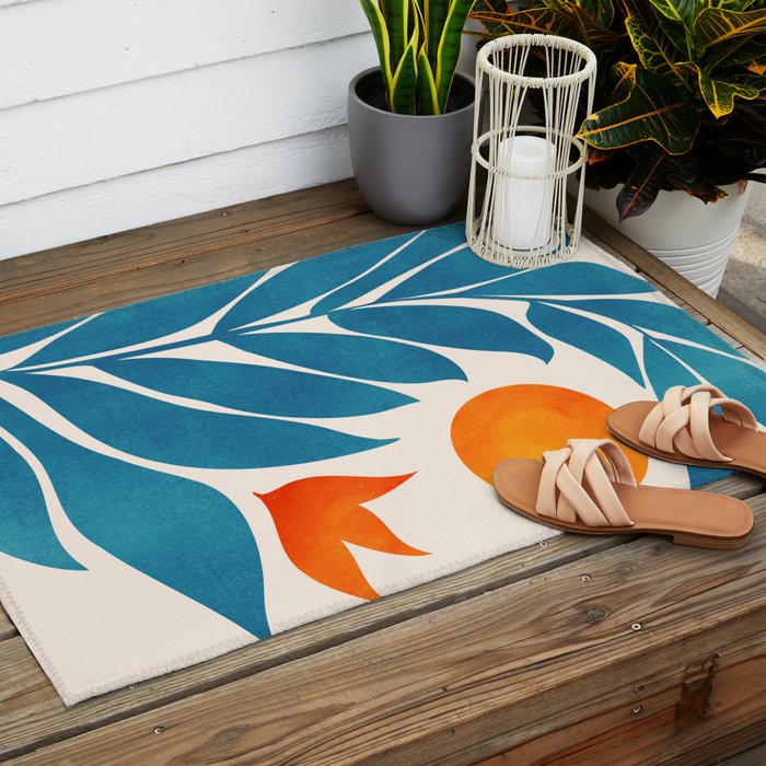Teal Garden Sunset Outdoor Rug Gallery Image 2