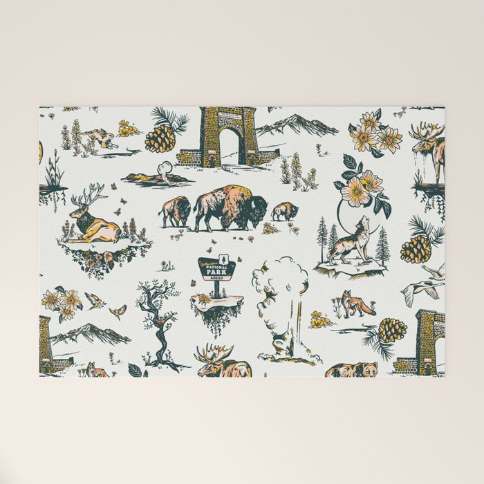 Yellowstone National Park Travel Pattern Design Welcome Mat Gallery Image 1