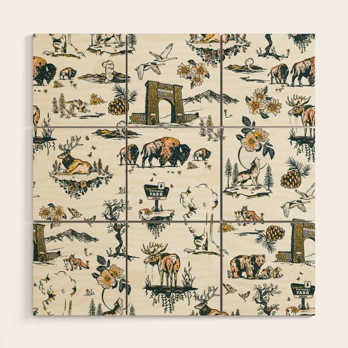 Yellowstone National Park Travel Pattern Design Wood Wall Art Gallery Image 1