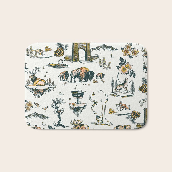 Yellowstone National Park Travel Pattern Design Bath Mat Gallery Image 1