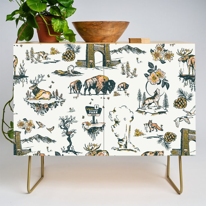Yellowstone National Park Travel Pattern Design Credenza Gallery Image 1