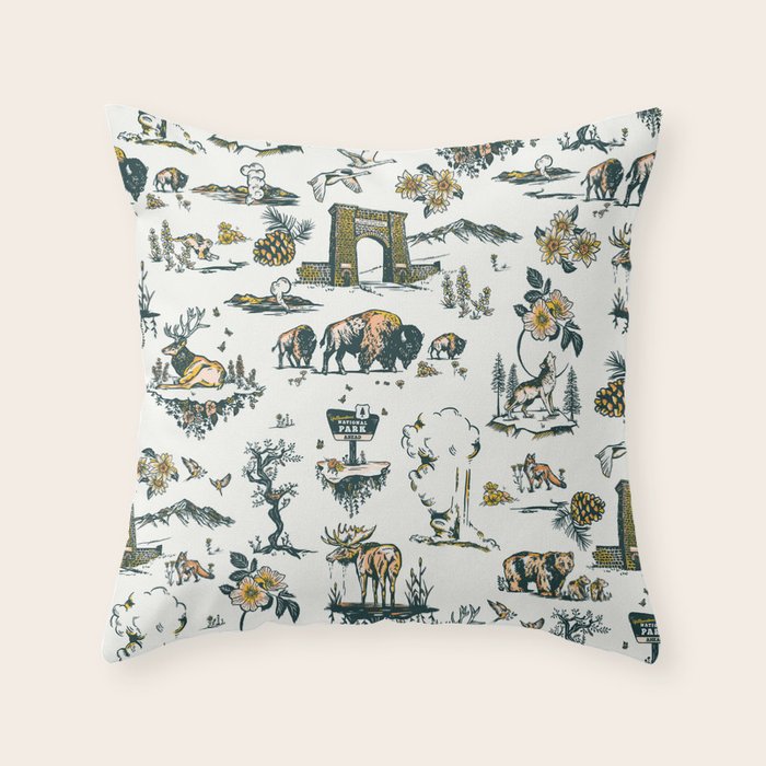 Yellowstone National Park Travel Pattern Design Throw Pillow Gallery Image 6