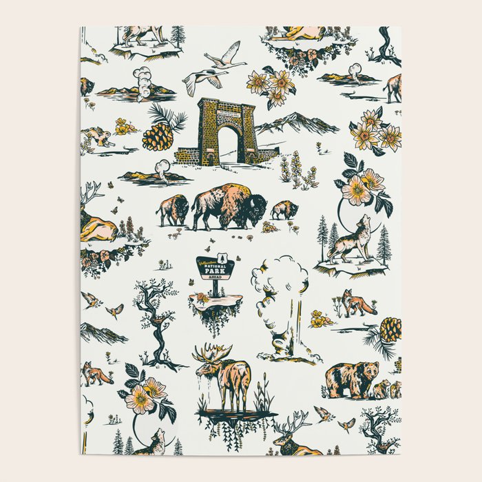 Yellowstone National Park Travel Pattern Design Poster Gallery Image 4