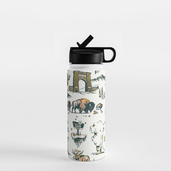 Yellowstone National Park Travel Pattern Design Water Bottle Gallery Image 1