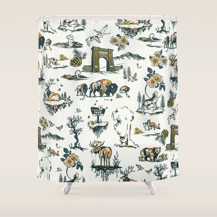 Yellowstone National Park Travel Pattern Design Shower Curtain Gallery Image 1