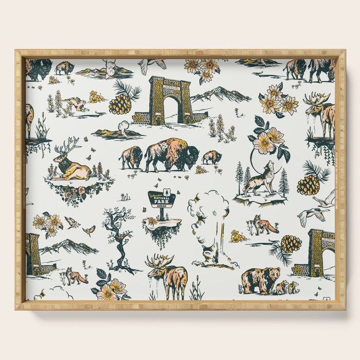 Yellowstone National Park Travel Pattern Design Serving Tray Gallery Image 1