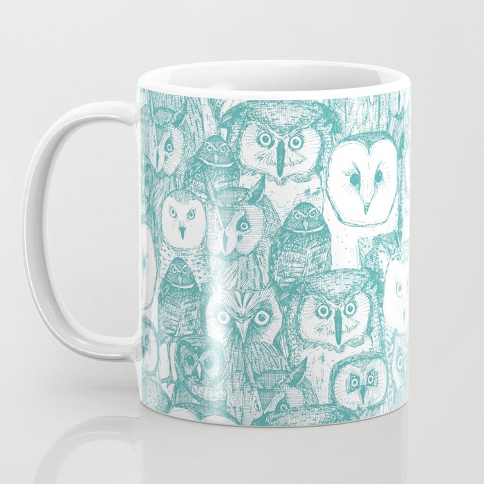just owls teal blue Coffee Mug Gallery Image 3