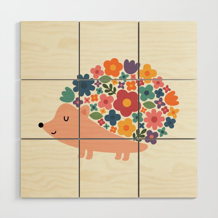 Floral Hedgehog Wood Wall Art Gallery Image 1