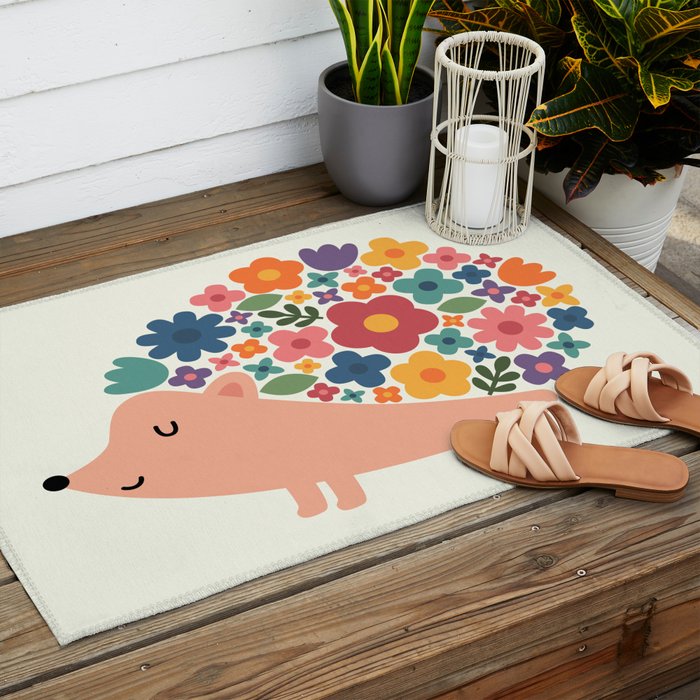 Floral Hedgehog Outdoor Rug Gallery Image 2