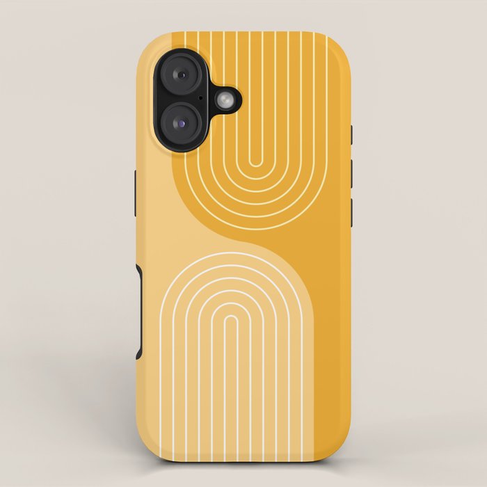 Geometric Lines Rainbow Abstract 11 in Mustard Yellow Gold iPhone Case Gallery Image 1