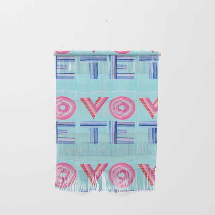 Vote Hand Lettering on Blue Watercolor Background Wall Hanging Gallery Image 1