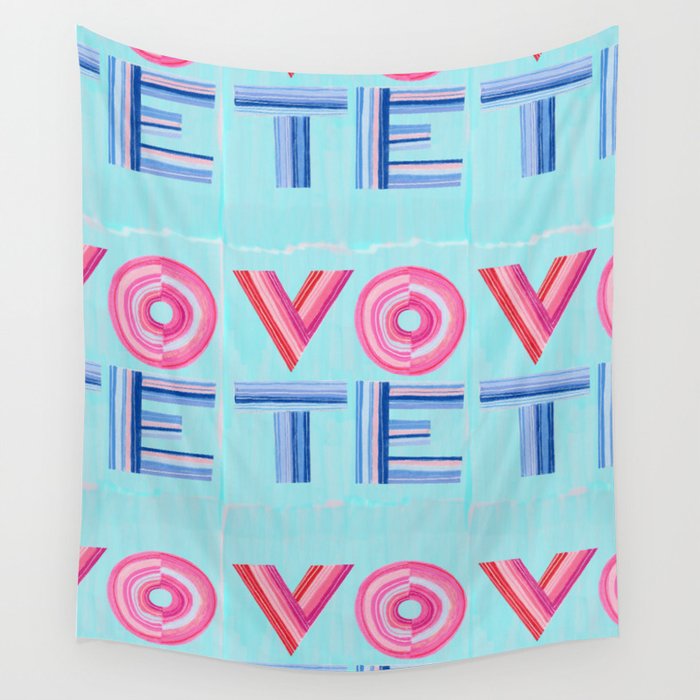 Vote Hand Lettering on Blue Watercolor Background Wall Tapestry Gallery Image 1
