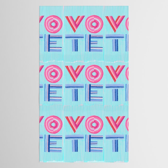 Vote Hand Lettering on Blue Watercolor Background Tablecloth Gallery Image 2