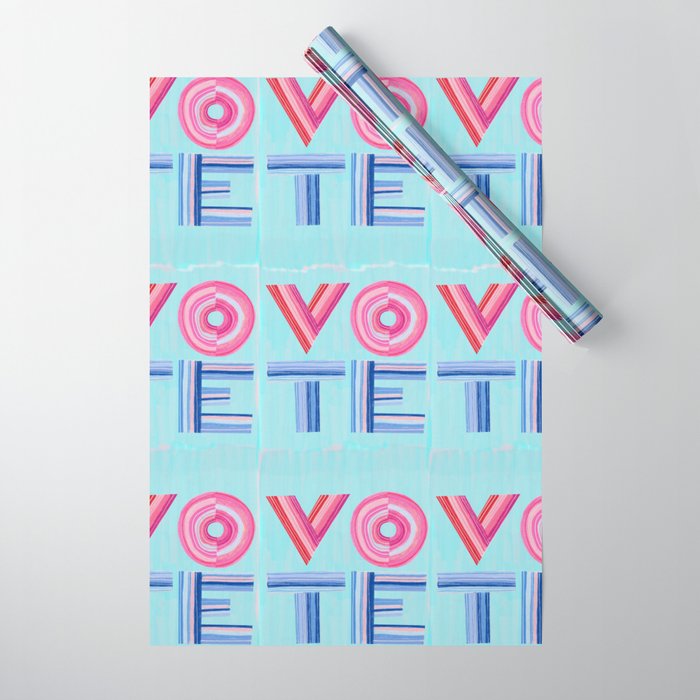 Vote Hand Lettering on Blue Watercolor Background Wrapping Paper Gallery Image 1
