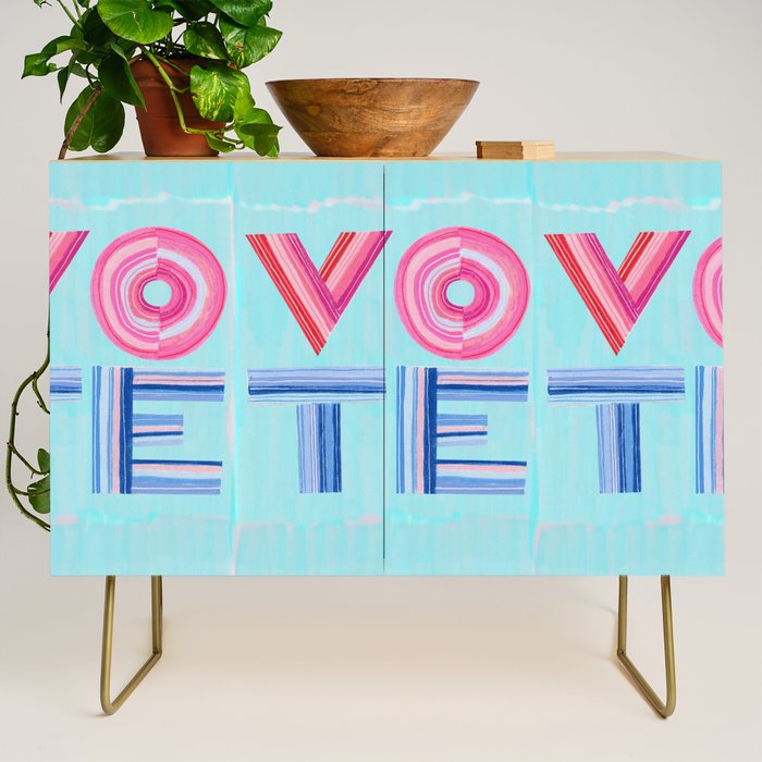 Vote Hand Lettering on Blue Watercolor Background Credenza Gallery Image 1
