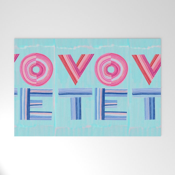 Vote Hand Lettering on Blue Watercolor Background Welcome Mat Gallery Image 1