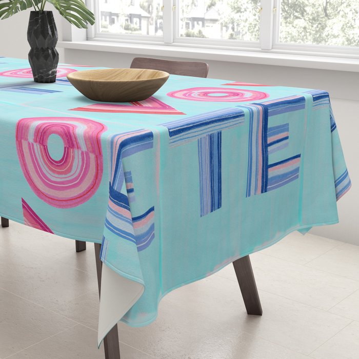 Vote Hand Lettering on Blue Watercolor Background Tablecloth Gallery Image 3