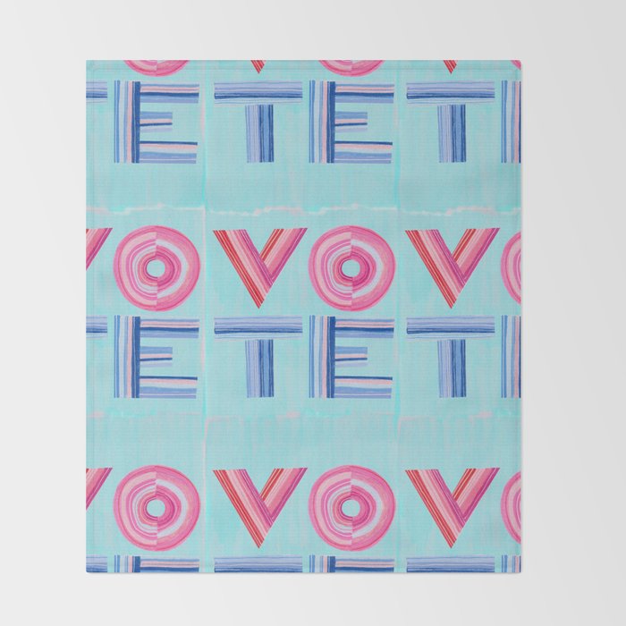 Vote Hand Lettering on Blue Watercolor Background Throw Blanket Gallery Image 2
