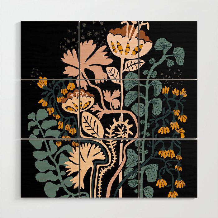 Stockholm garden night black and blue Wood Wall Art Gallery Image 1