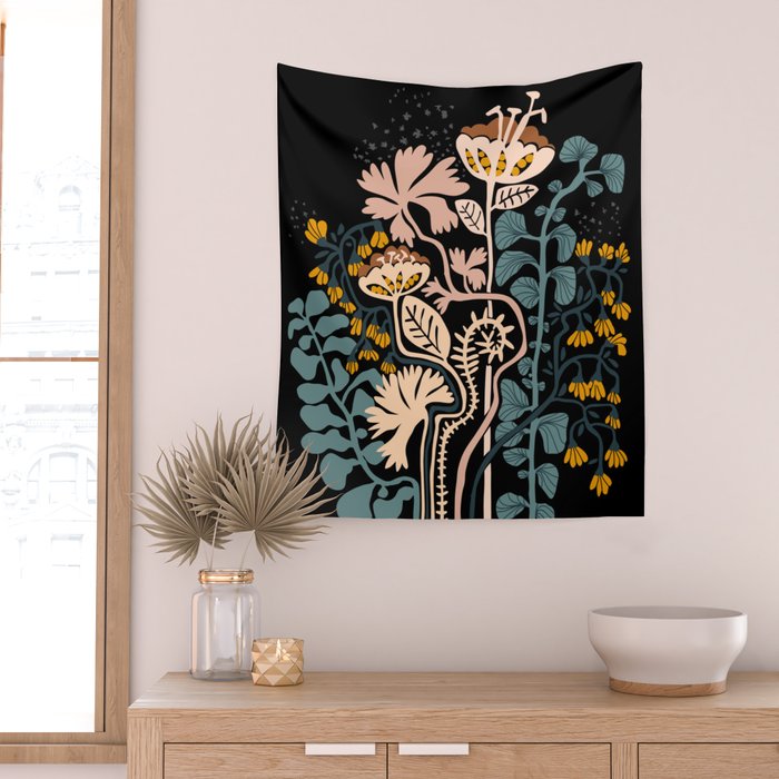 Stockholm garden night black and blue Wall Tapestry Gallery Image 2