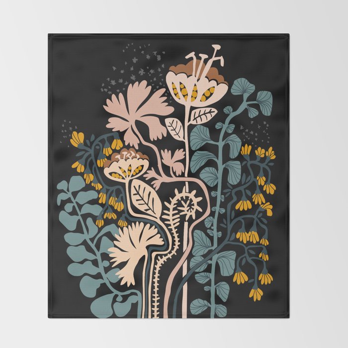 Stockholm garden night black and blue Throw Blanket Gallery Image 2