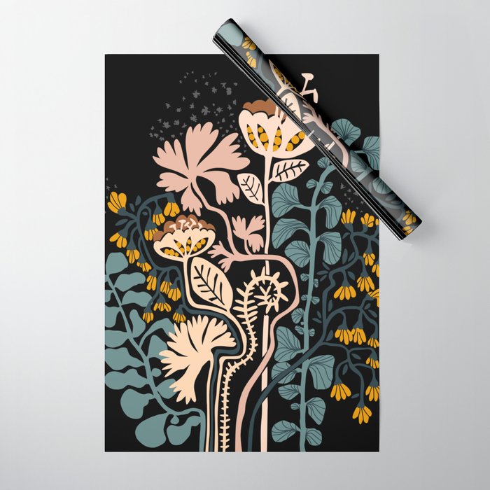 Stockholm garden night black and blue Wrapping Paper Gallery Image 1