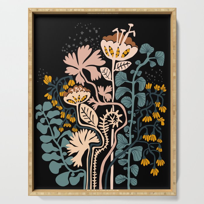 Stockholm garden night black and blue Serving Tray Gallery Image 1