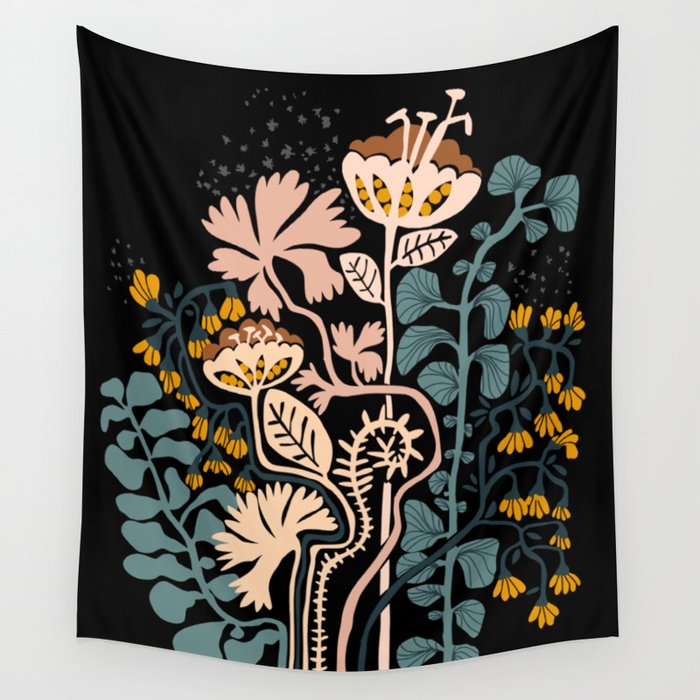 Stockholm garden night black and blue Wall Tapestry Gallery Image 1