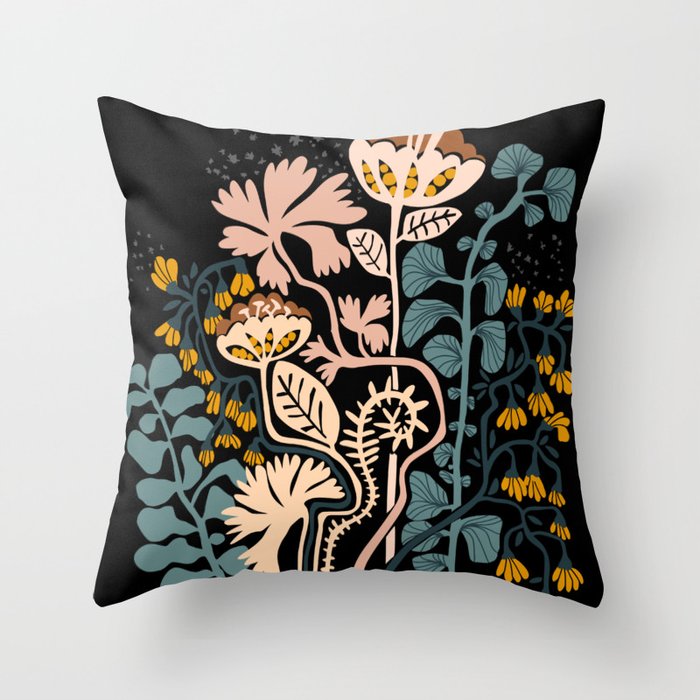 Stockholm garden night black and blue Throw Pillow Gallery Image 6
