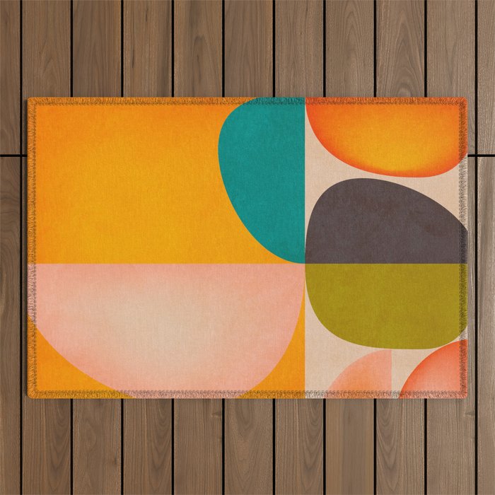 abstract painterly mid century shapes 2 Outdoor Rug Gallery Image 1