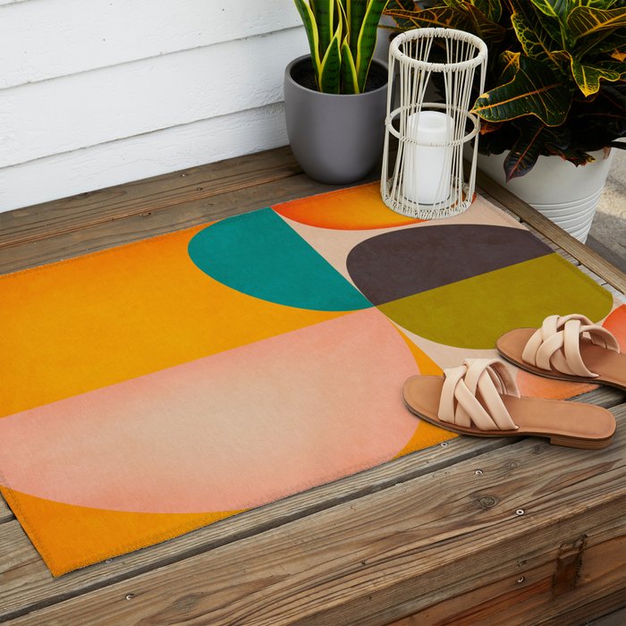 abstract painterly mid century shapes 2 Outdoor Rug Gallery Image 2