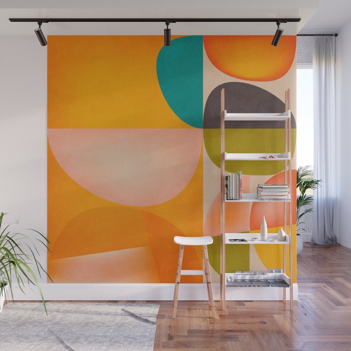 abstract painterly mid century shapes 2 Wall Mural Gallery Image 1