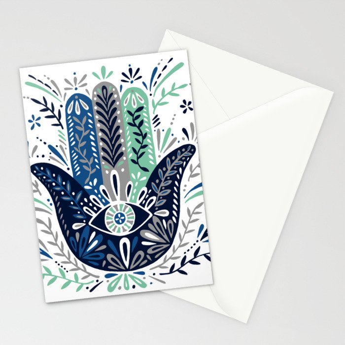 Hamsa Hand - Navy Palette Stationery Card Gallery Image 2