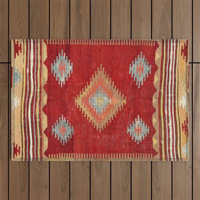 Çal  Antique Turkish Kilim Print Outdoor Rug Gallery Image 1