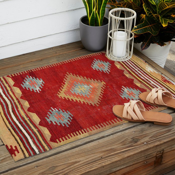 Çal  Antique Turkish Kilim Print Outdoor Rug Gallery Image 2