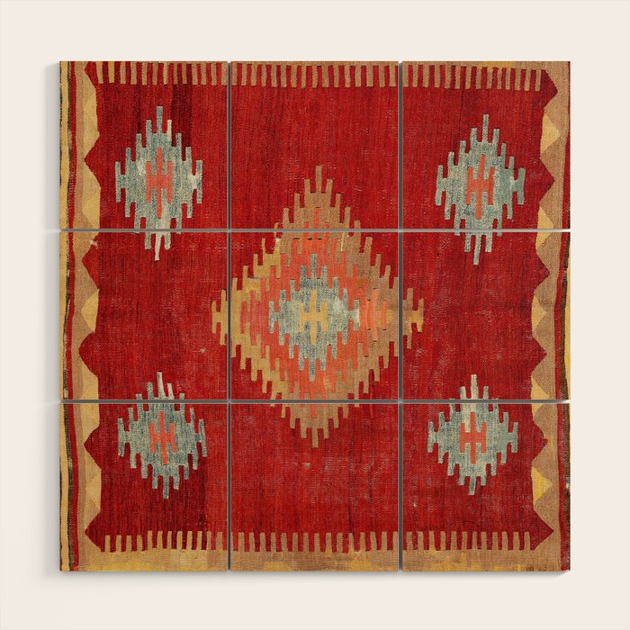 Çal  Antique Turkish Kilim Print Wood Wall Art Gallery Image 1
