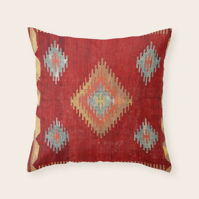 Çal  Antique Turkish Kilim Print Throw Pillow Gallery Image 1