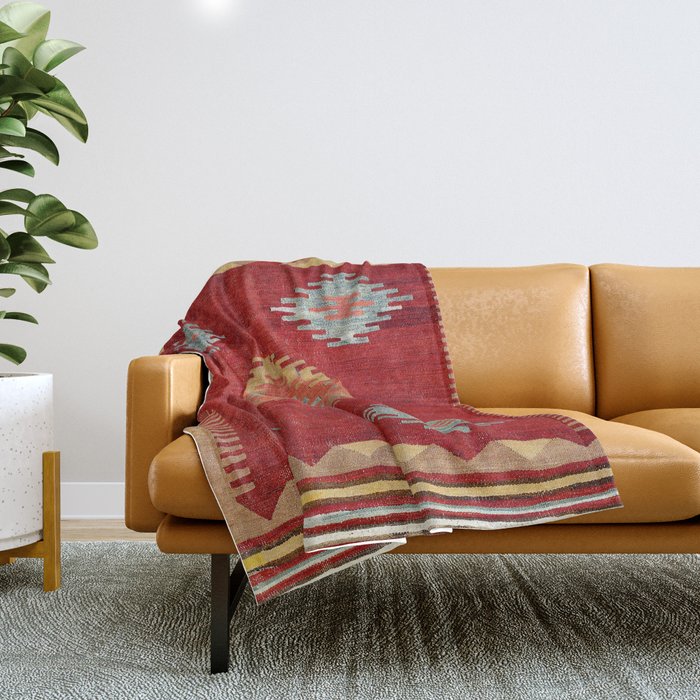 Çal  Antique Turkish Kilim Print Throw Blanket Gallery Image 1