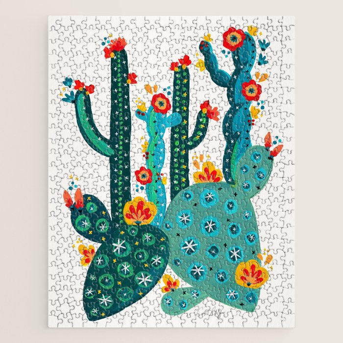 Cactus Garden Acrylic - Teal Jigsaw Puzzle Gallery Image 1