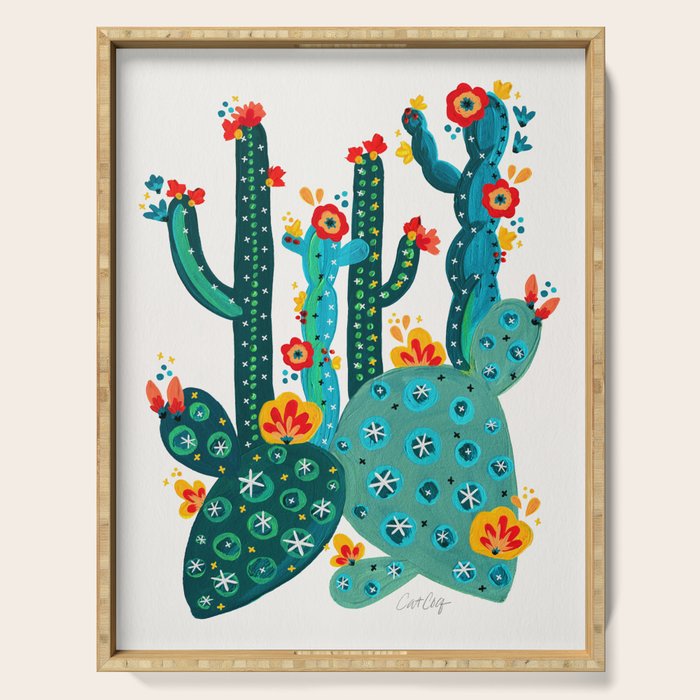Cactus Garden Acrylic - Teal Serving Tray Gallery Image 1