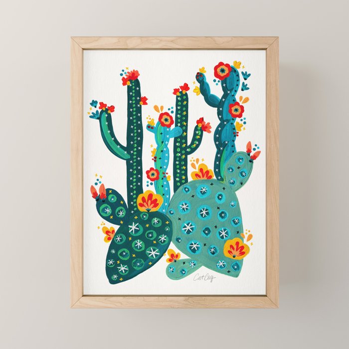 Cactus Garden Acrylic - Teal Mini Art Print Gallery Image 1