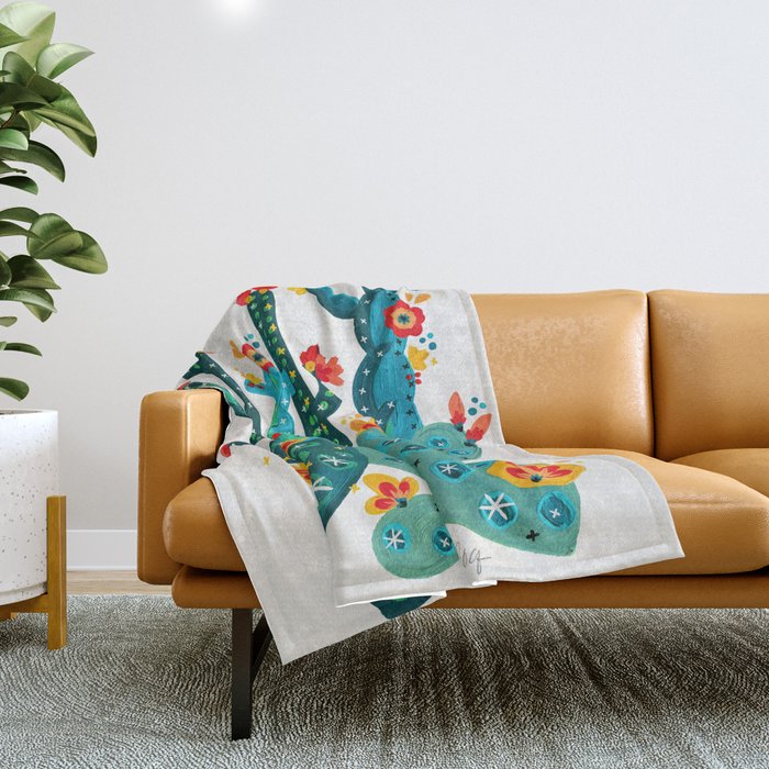 Cactus Garden Acrylic - Teal Throw Blanket Gallery Image 1