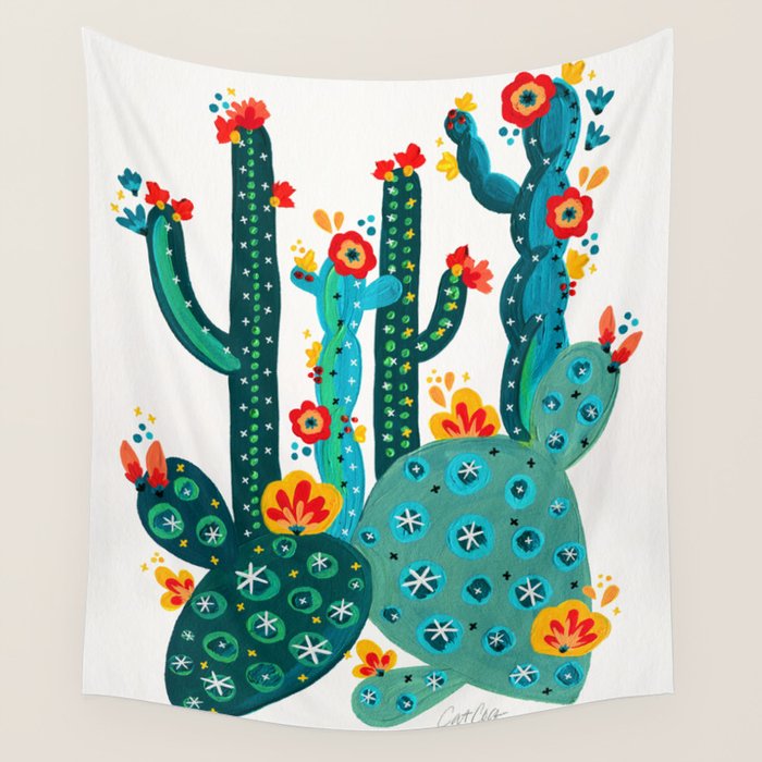 Cactus Garden Acrylic - Teal Wall Tapestry Gallery Image 4