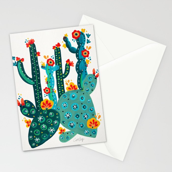 Cactus Garden Acrylic - Teal Stationery Card Gallery Image 2